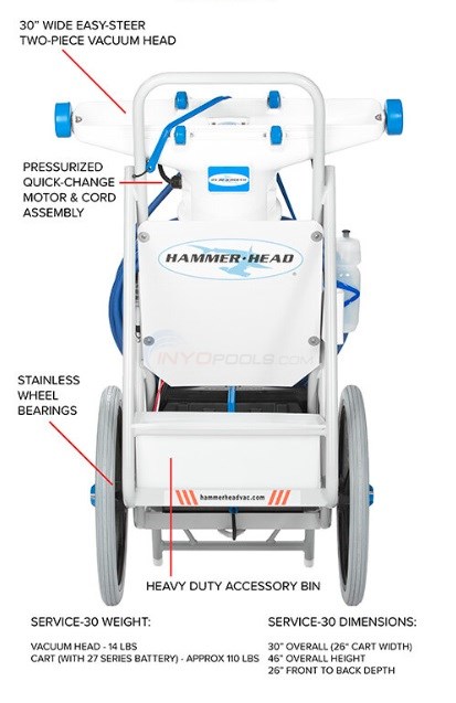 HammerHead Pool Vacuum Cleaning Machine with 30" Head and 60' Cord SERVICE30