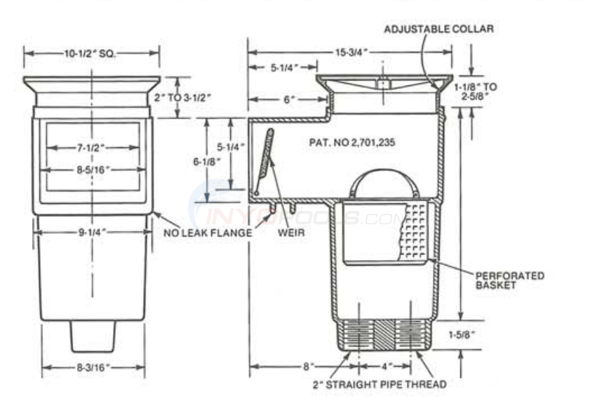 Hayward "skimmer, Auto Skim, 2"" Fip, Round Wg" SP1082RC