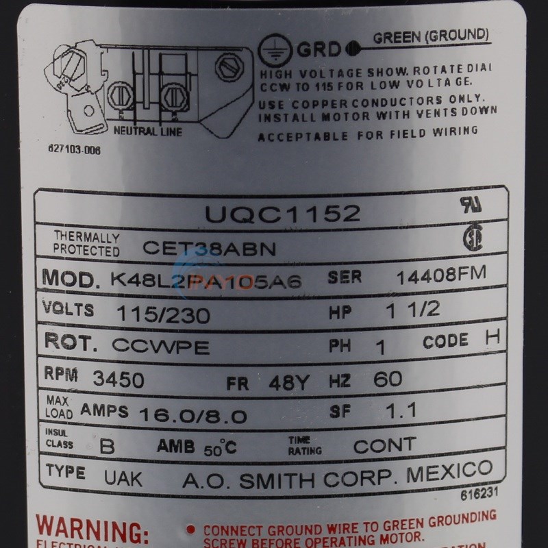Century (A.O. Smith) 1.5 HP Up Rate Energy Efficient Motor