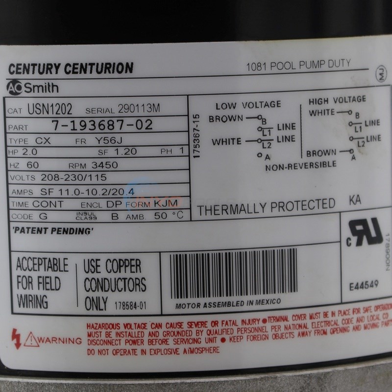 Century (A.O. Smith) 2.0 HP Uprate NorthStar Motor, Round Flange