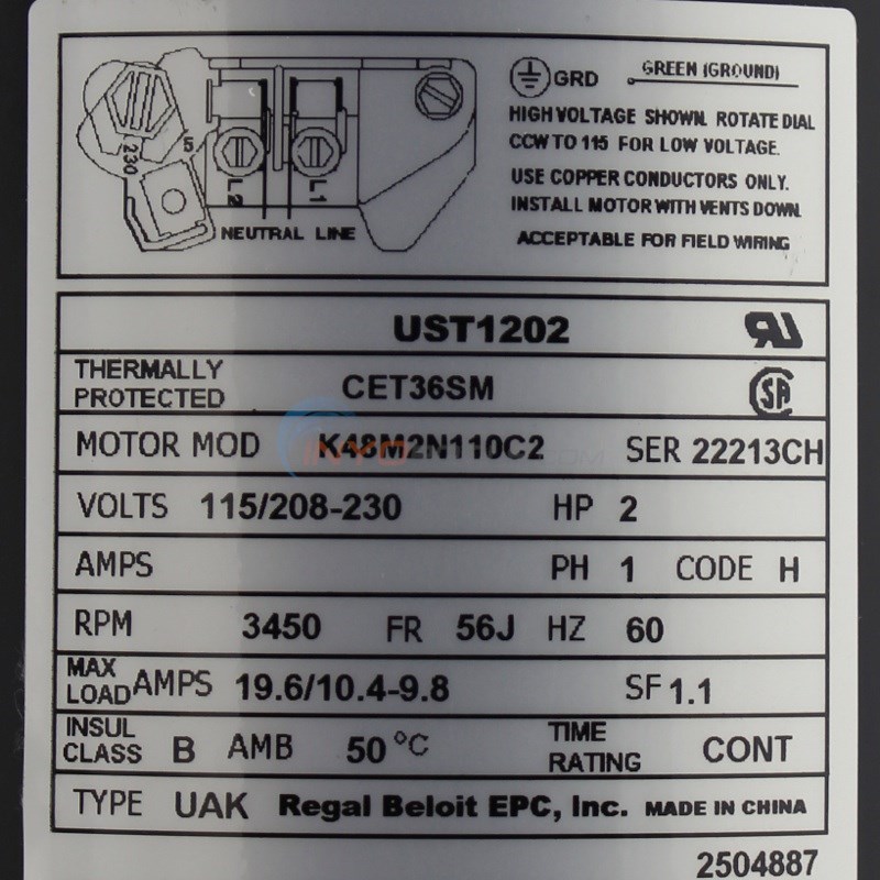 Century (A.O. Smith) 2.0 HP Up Rate Motor, Round Flange 56J Century (A.O. Smith) 2.0 HP Up Rate Motor, Round Flange 56J