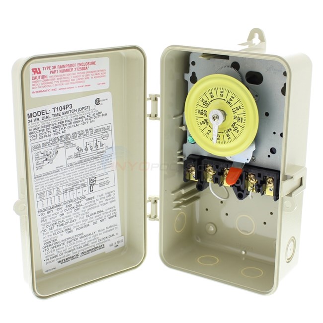 Intermatic T104P3 24 Hour Time Switch, 220V, Plastic Enclosure