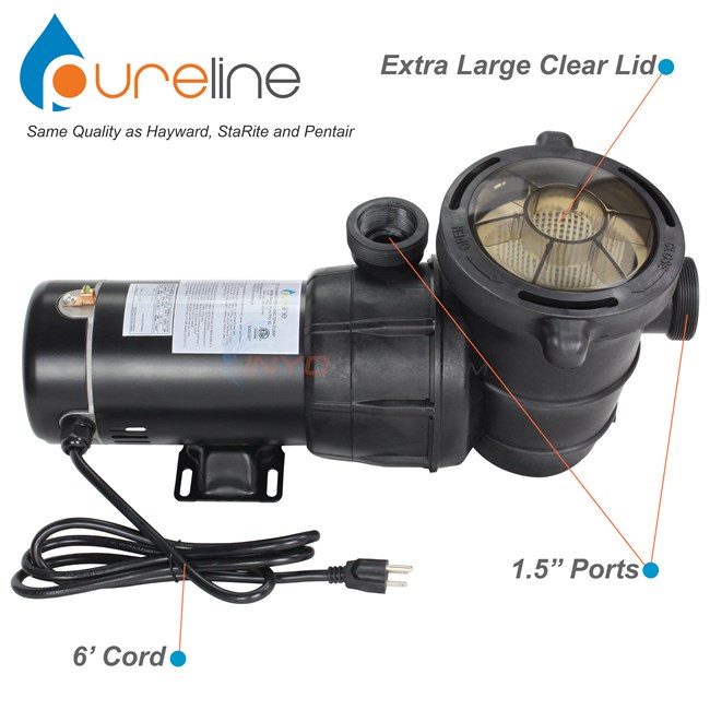 Pureline 0.75 HP Pure Pro XL Pump, Above Ground Pool, Single Speed, 115 Volt - PL1500