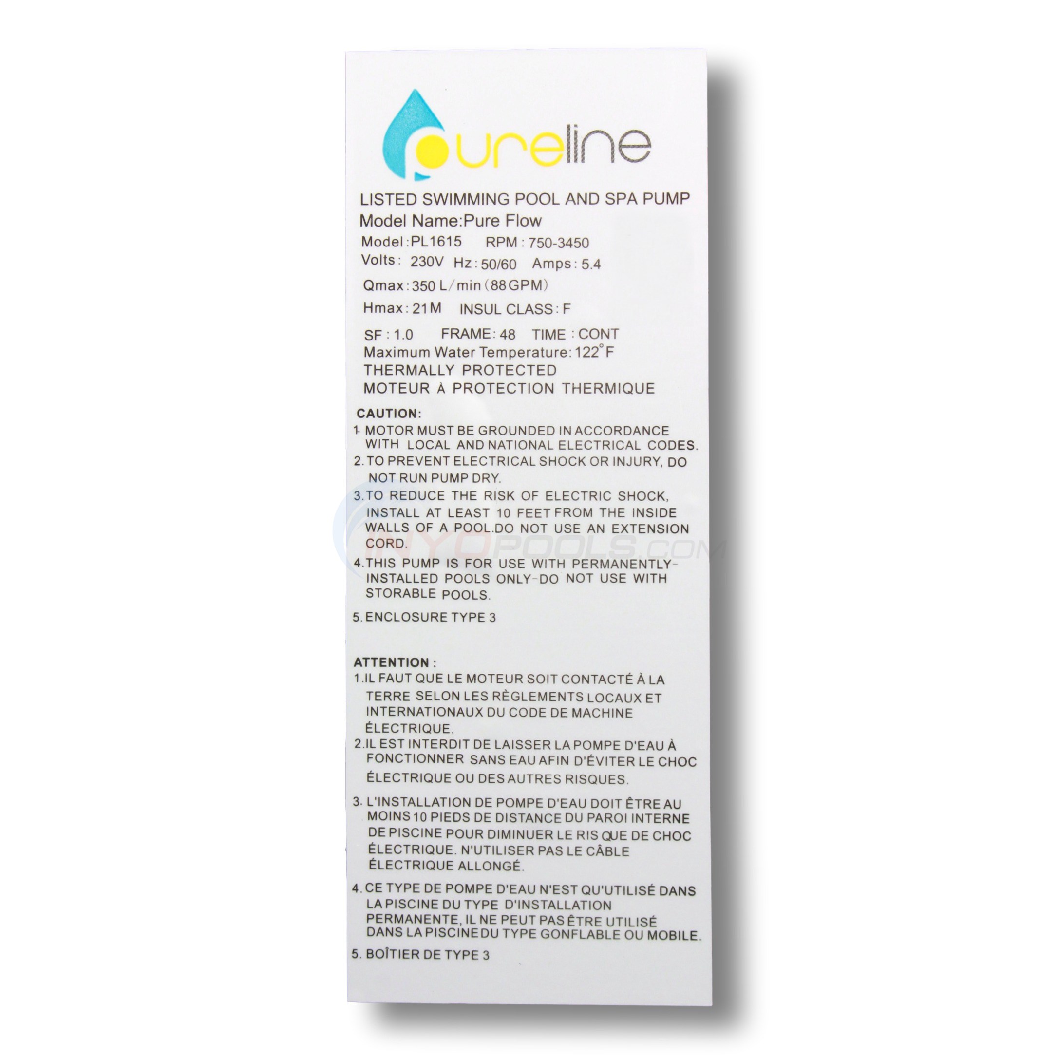 Pureline 1.5 H.P Variable Speed Pool Pump - PL1615