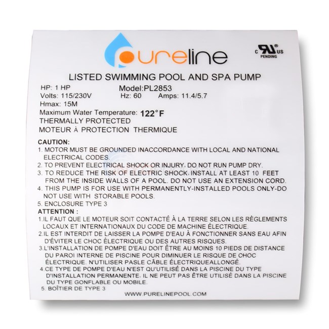 Pureline 1 HP Square Flange 56Y Up Rate Motor - PL2853
