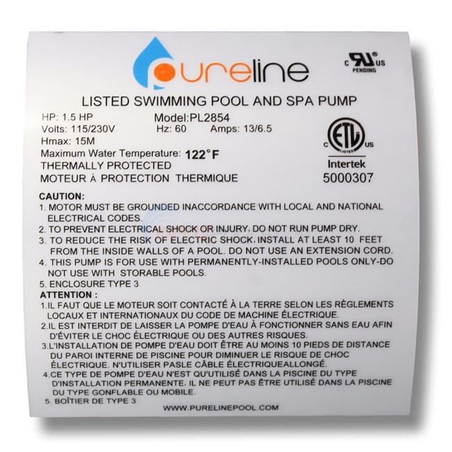Pureline 1.5 HP Square Flange 56Y Up Rate Motor - PL2854