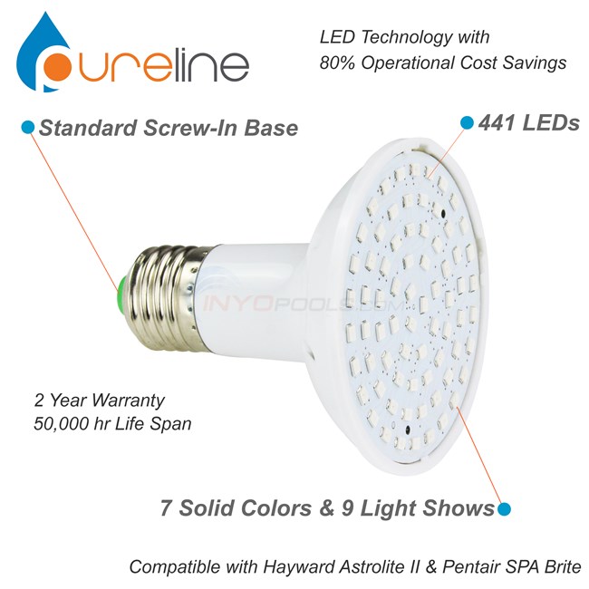 Pureline LED Spa Light Bulb, Color Changing, 120 Volts, 5 Watts - PL5817