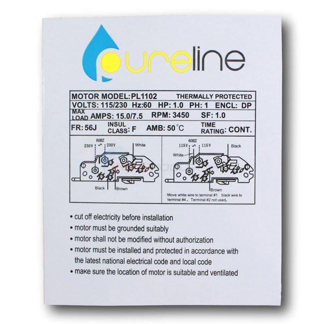 Pureline 1 HP Round Flange 56J Up Rate Motor - PL1102