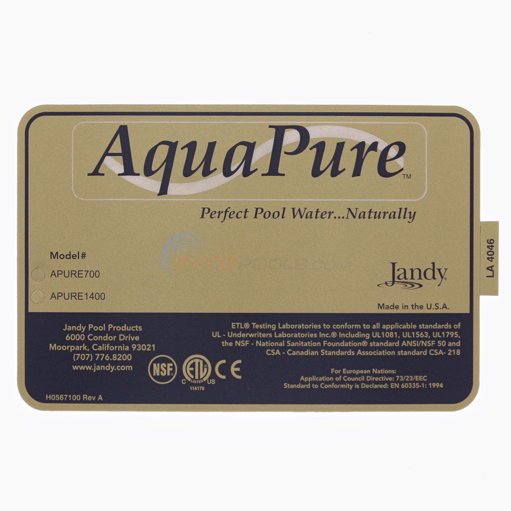 Control Box Top Decal Replacement for Zodiac AquaPure Salt System