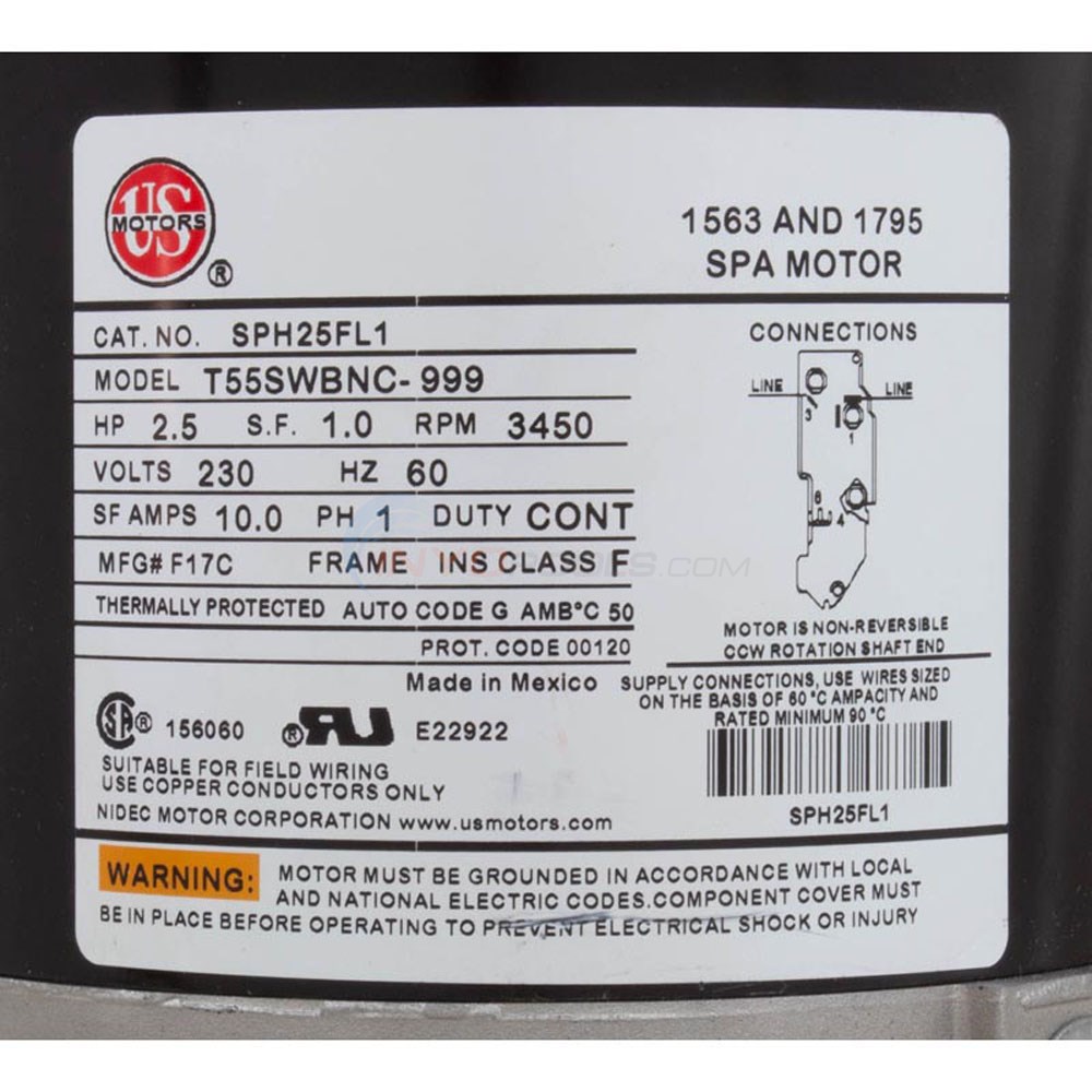 US Motors 2.5 HP 230 V Thru-Bolt 48Y Motor - SPH25FL1