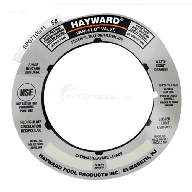 Hayward Valve Label (spx0710g)