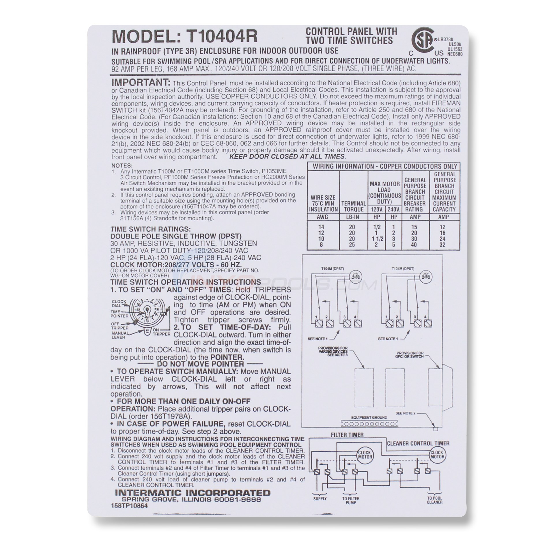 Intermatic 40 Amp Control Center W/ 2 220V Timer - T10404R - INYOPools.com