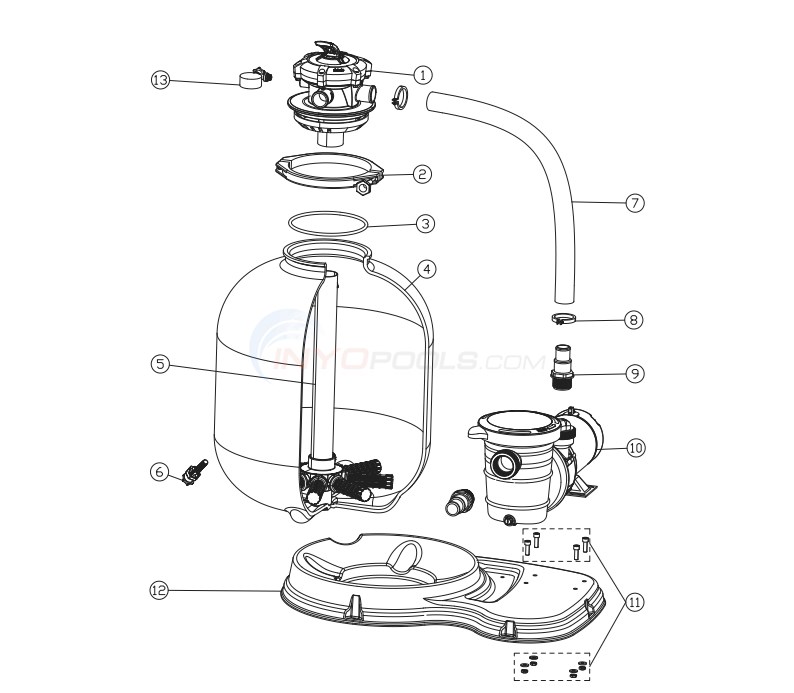 PureLine 19" Above Ground Pool Sand Filter System Parts Diagram