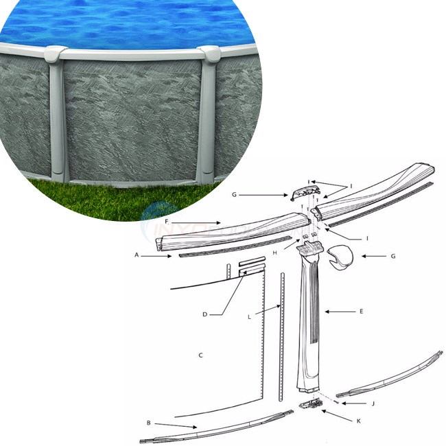 Blues 27' Round 52" Wall (Resin Top Rail, Resin Upright) Parts Diagram