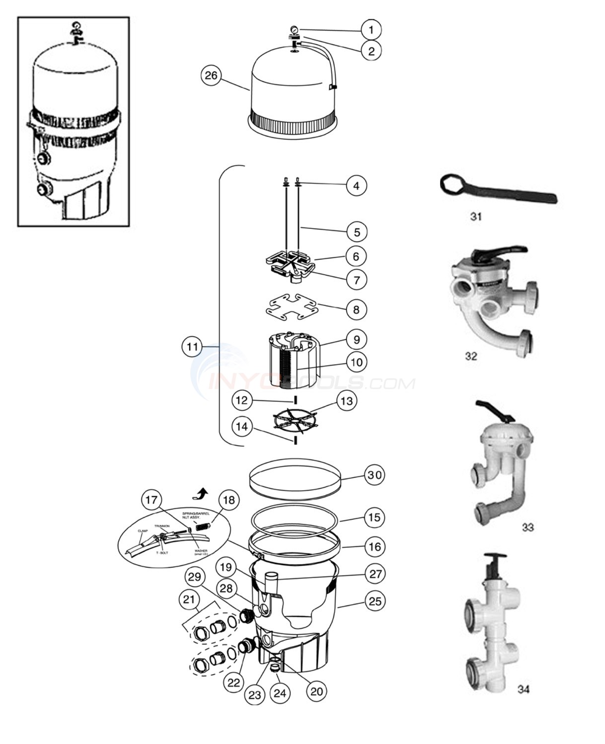 Pentair FNS Plus D.E. Filter 24, 36, 48, 60 Diagram