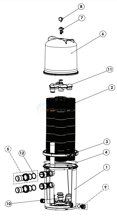 Pentair FullFloXF Q-Series Cartridge-Style D.E. Filter Diagram