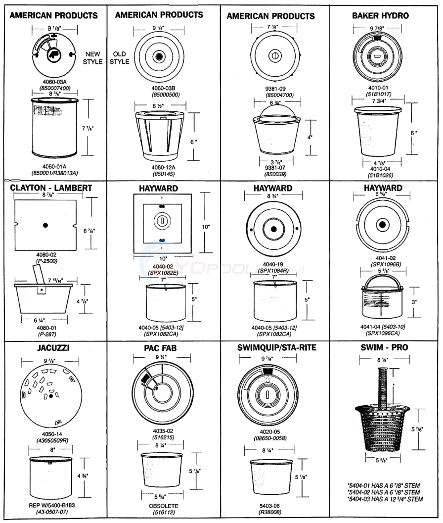 Pool Skimmer Lid & Basket EZ Find Chart Parts Diagram