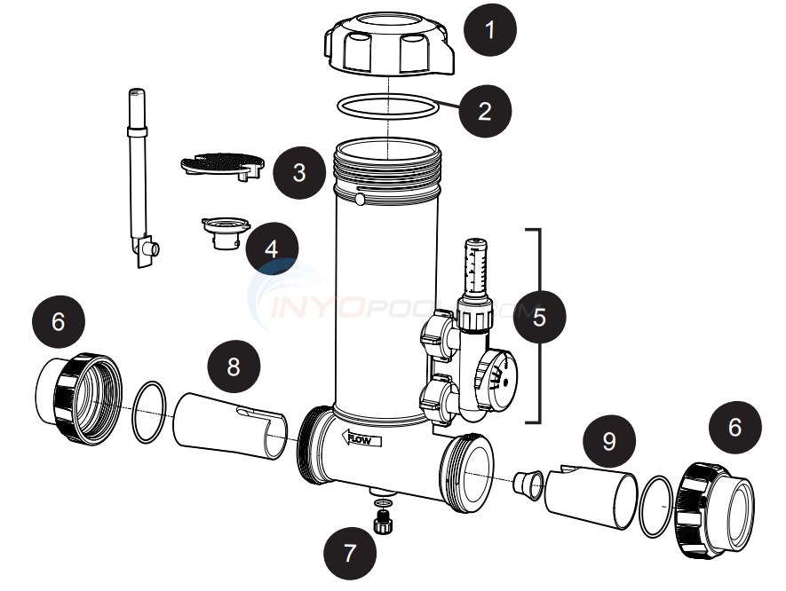 Jandy TruChlor Erosion Chlorine Feeder Inline Version Parts