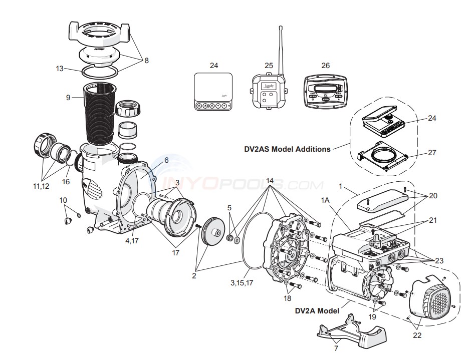 Jandy VS PlusHP 2.7 HP VS Pump 115V/230V 2-Aux Relays (Mfg. 2019–Present) Parts Diagram