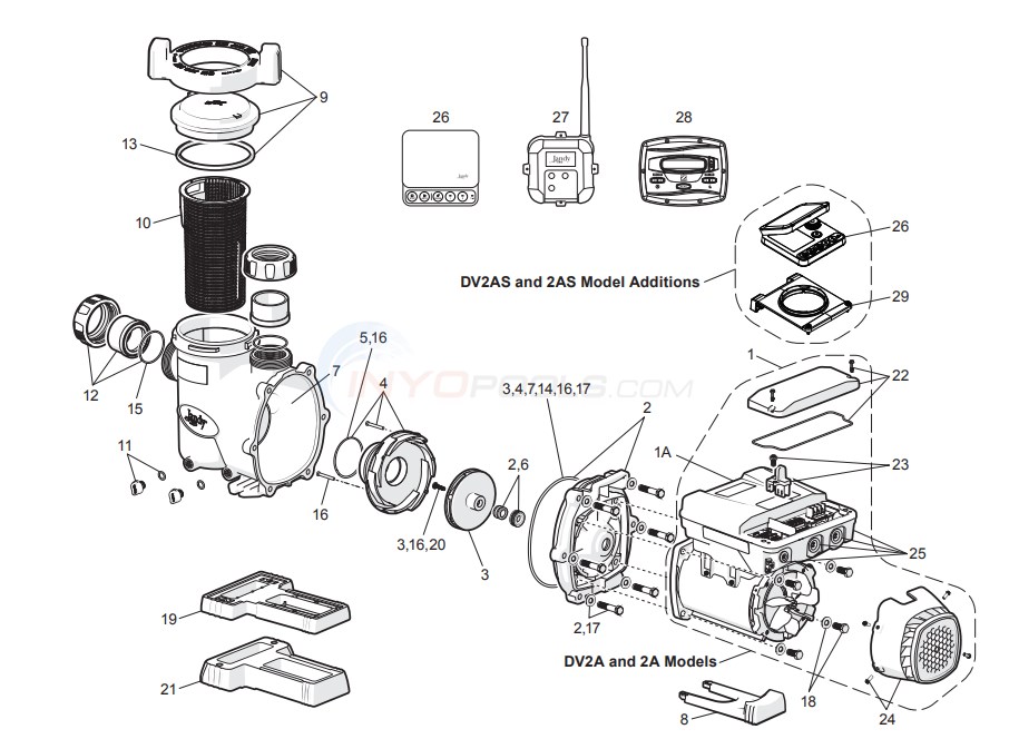 Jandy VS FloPro 2-Aux Relay Pump Mfg. 2019–Present Parts Diagram