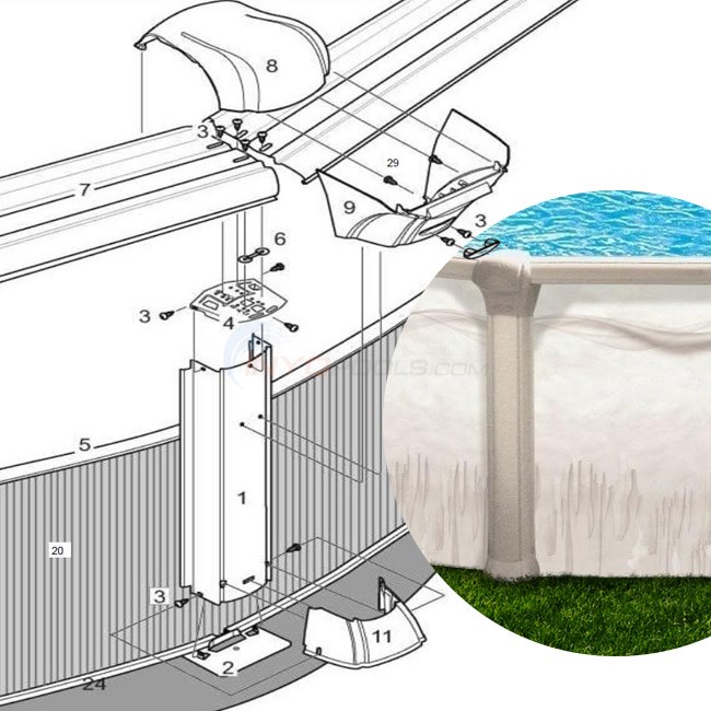 Admiral 8' Round 52" Wall (Steel Top Rail, Steel Upright) Diagram