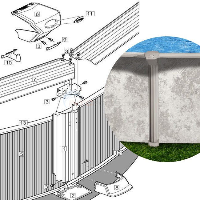 Ambassador, Eden, & Admiral 24' Round 52" Wall (Steel Top Rail, Steel Upright) Diagram
