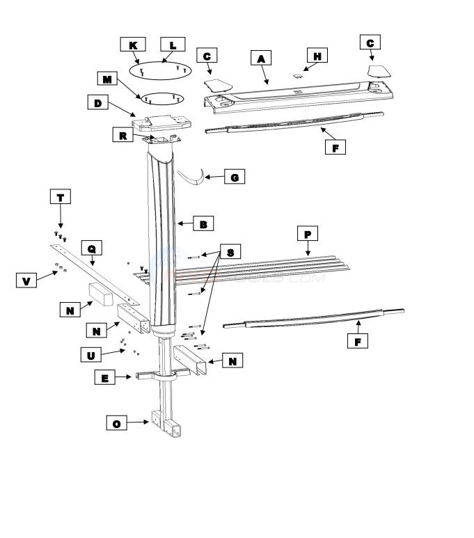 Azor 12' x 23' Yardmore Oval 54" Wall (Resin Top Rail, Resin Upright) Diagram