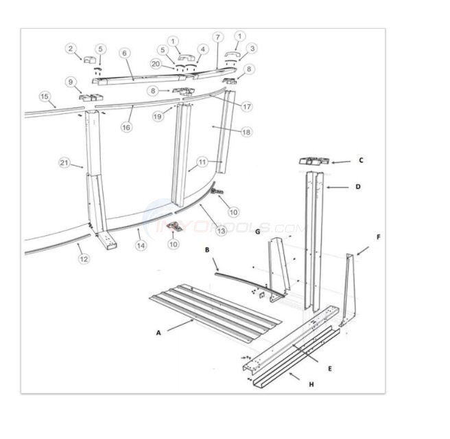 Caspian 12' x 17' Oval 52" Wall (Resin Top Rail, Steel Upright)  Diagram