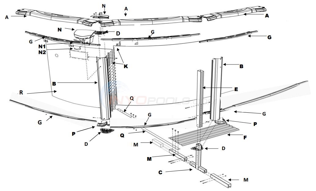 Costa Del Sol 12x23' Oval 52" (Resin Top Rail, Steel Upright, Resin Stabilizer) Parts Diagram
