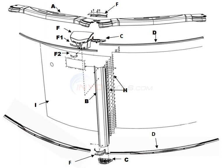 Costa Del Sol 15' Round 54" (Resin Top Rail, Steel Upright, Resin Stabilizer) Parts Diagram