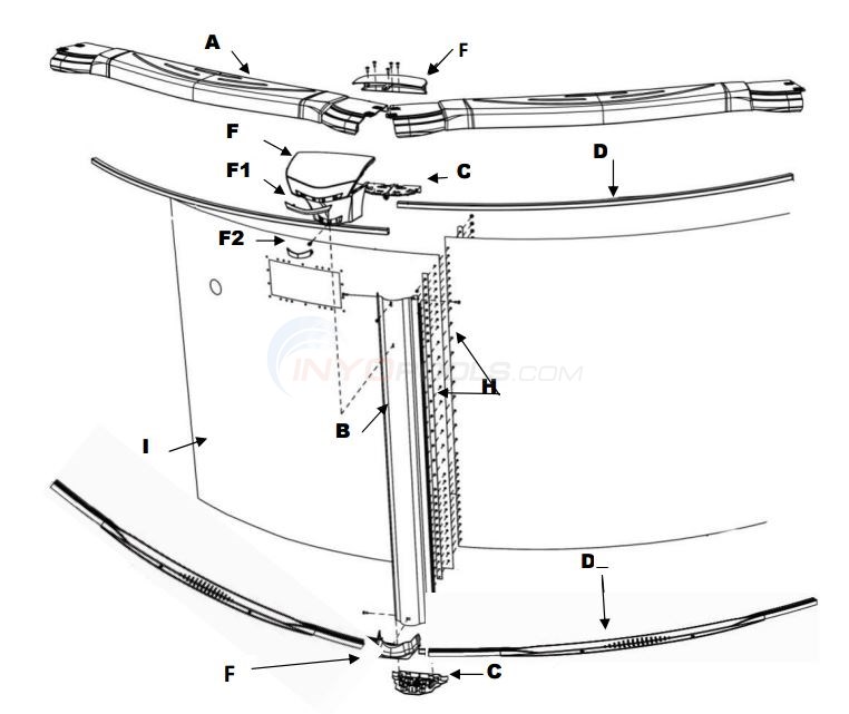 Costa Del Sol 15' Round 52" (Resin Top Rail, Steel Upright, Steel Top/Resin Bottom Stabilizer) Part Diagram