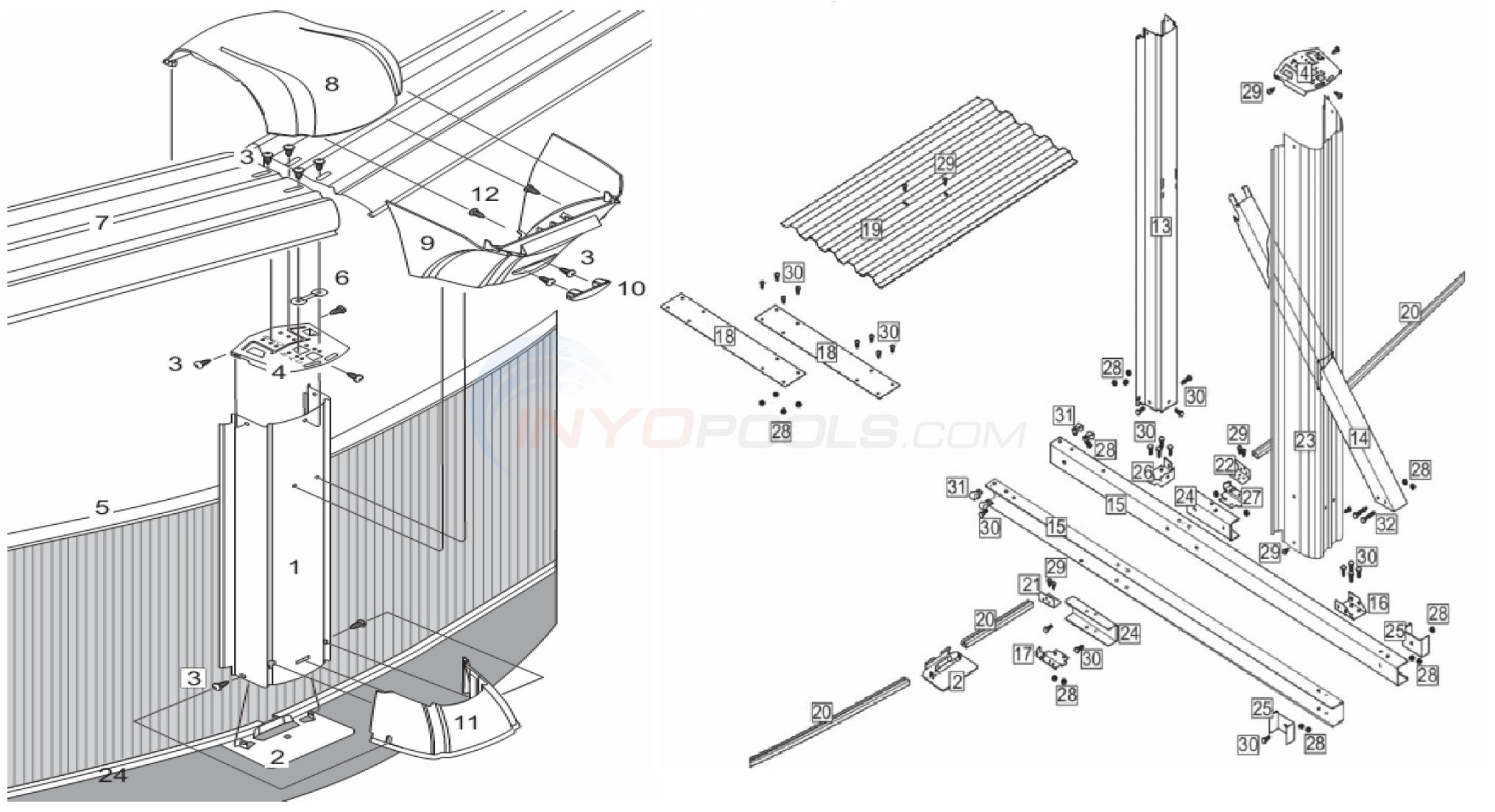 Concorde 12'x18' Oval 52" Wall (Steel Top Rail, Steel Upright) Diagram