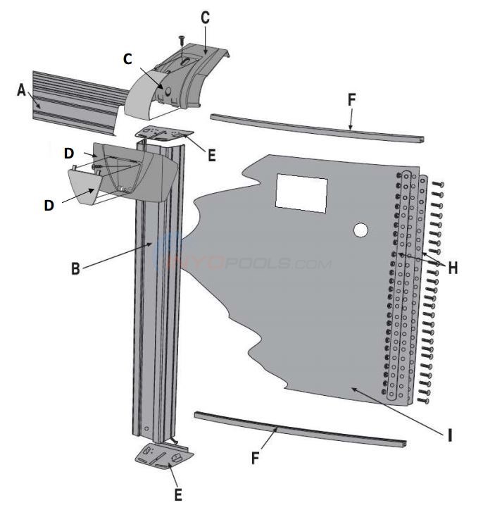 Conquest 27' Round 52" Wall (Steel Top Rail, Steel Upright) Parts Diagram