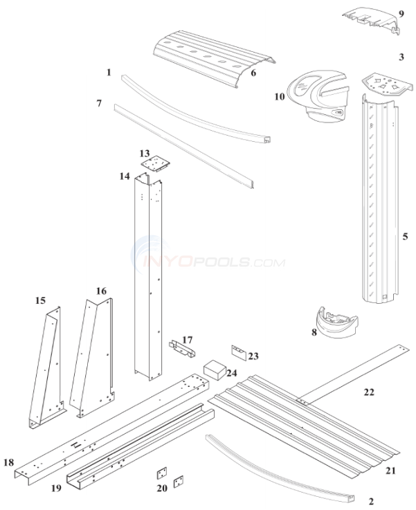 Dynasty 12'x17' Oval 52" Wall (Resin Top Rail, Steel Upright) Diagram