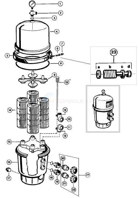 Hayward Super Star Clear Cartridge Filter C-2000, C-3000, C-4000, C-4500, C-5000, C-5500 Diagram