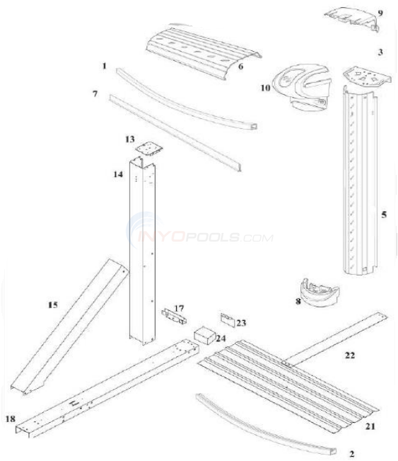 Harbortown Buttress 12'x17' Oval 52" Wall (Resin Top Rail, Steel Upright) Diagram
