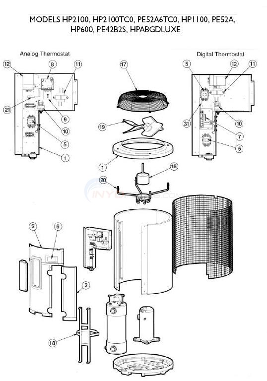 Hayward HeatPro Heat Pumps: HP2100, HP2100TC0, PE52A6TC0, HP1100, PE52A, HP600, PE42B2S, HPABGDLUXE Diagram