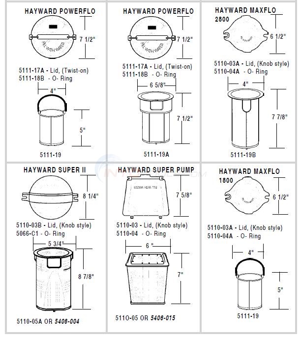 Hayward Pump Lids & Baskets Diagram