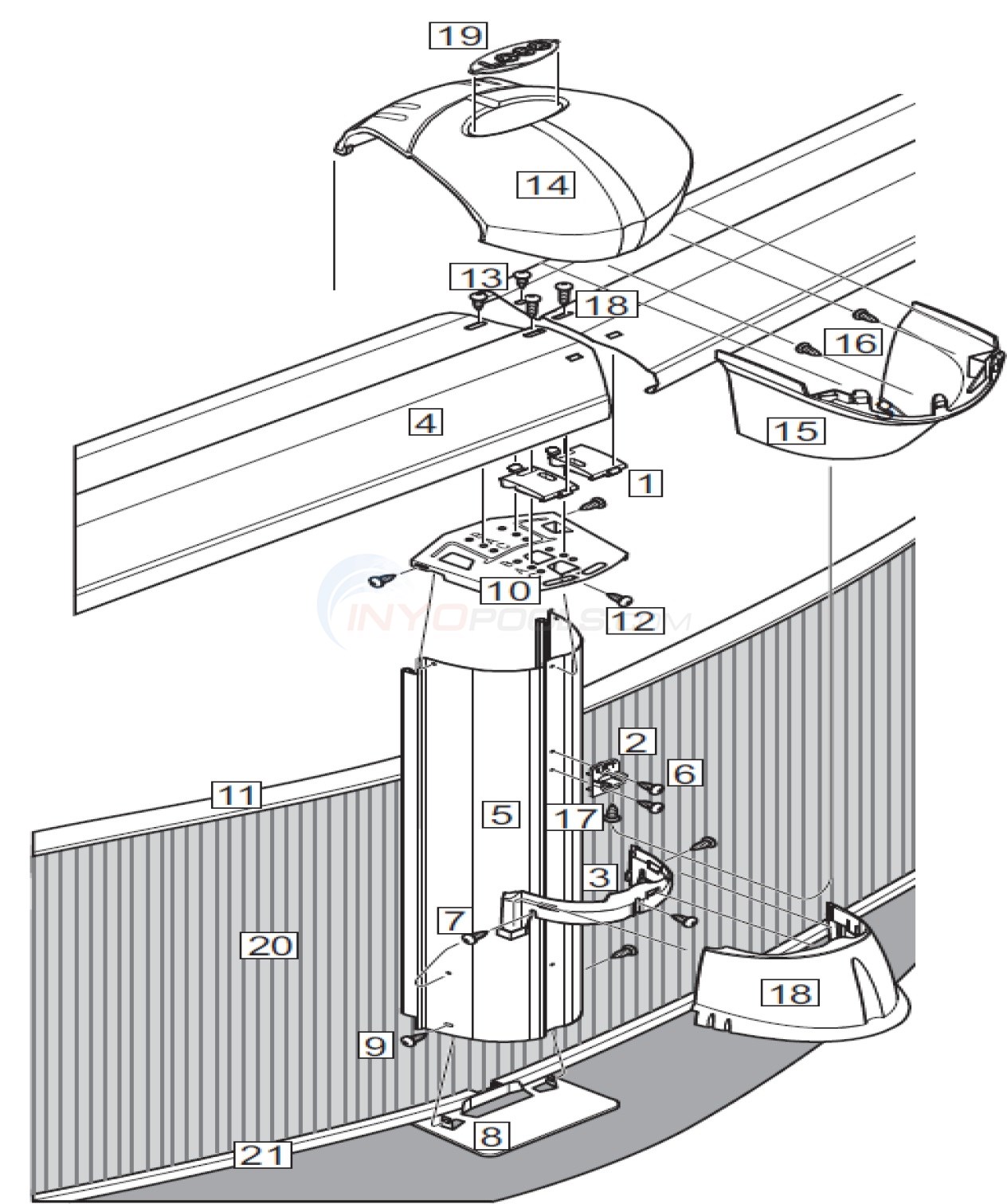 J5000 Mist 18' Round 52" Wall (Steel Top Rail, Steel Upright) Diagram