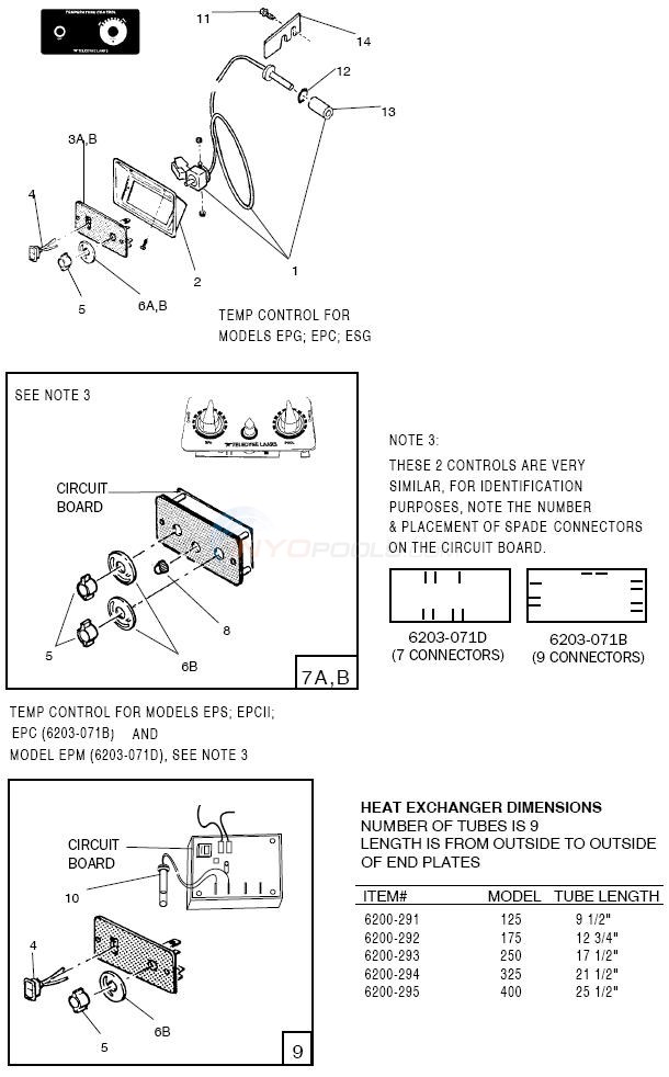 Jandy EPM, EPS, ESC, EPC, EPCII, ESG, Temp Controls Diagram