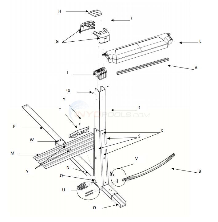 Java 12x18' Oval 54" Wall (Resin Top Rail, Steel Upright) Parts Diagram