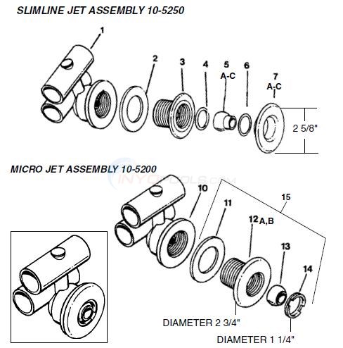 Hydro Air Bath Jets 10-5250 & 10-5200 Diagram