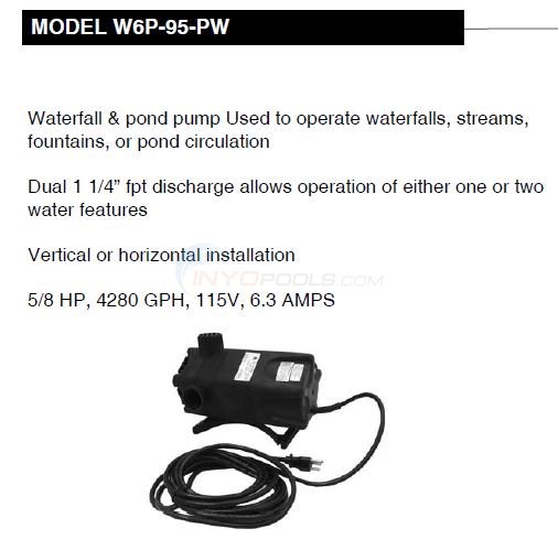 Little Giant W6P-95-PW Waterfall & Pond Pump Diagram