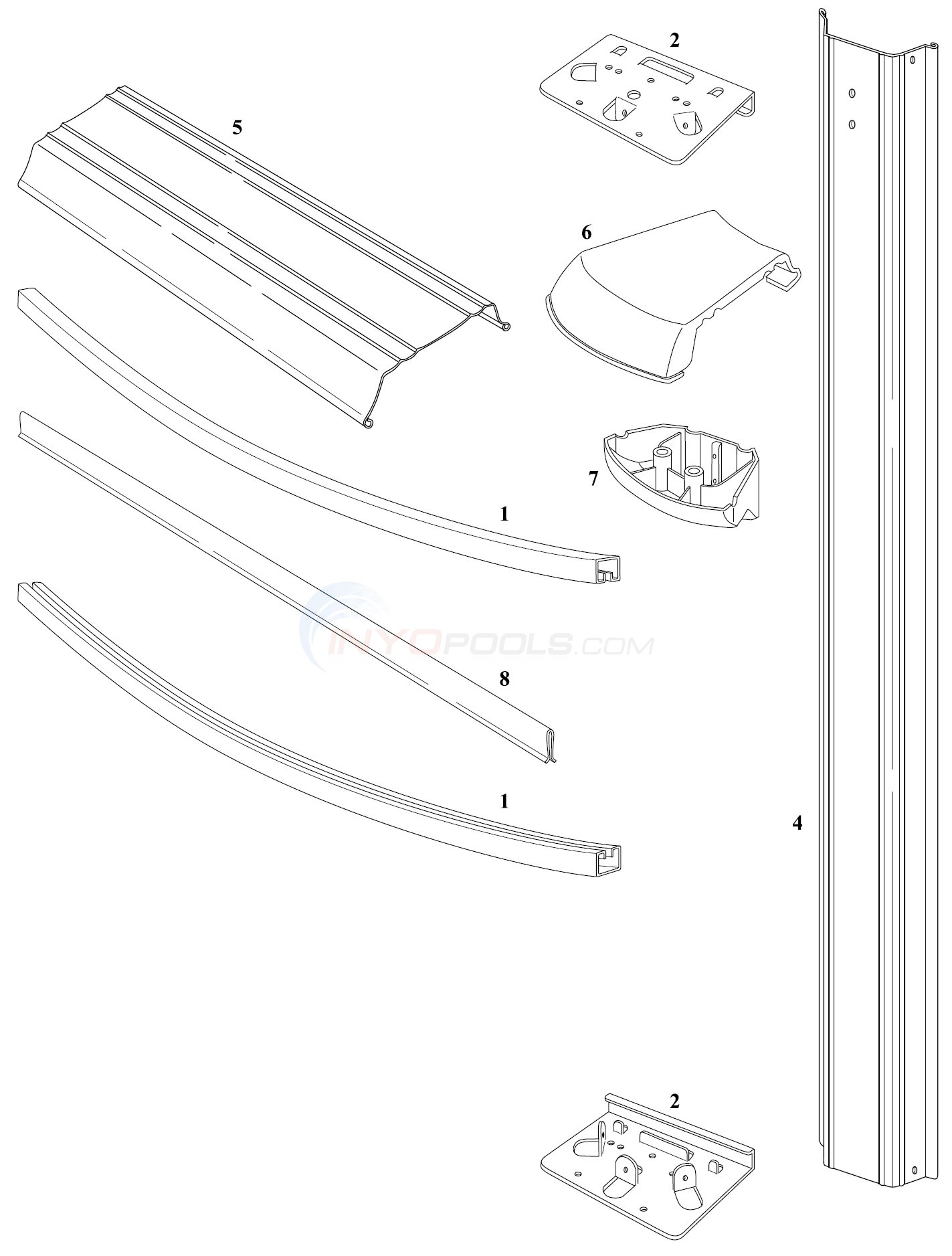 Monaco Elite 21' Round 52" Wall (Steel Top Rail, Steep Upright) Diagram