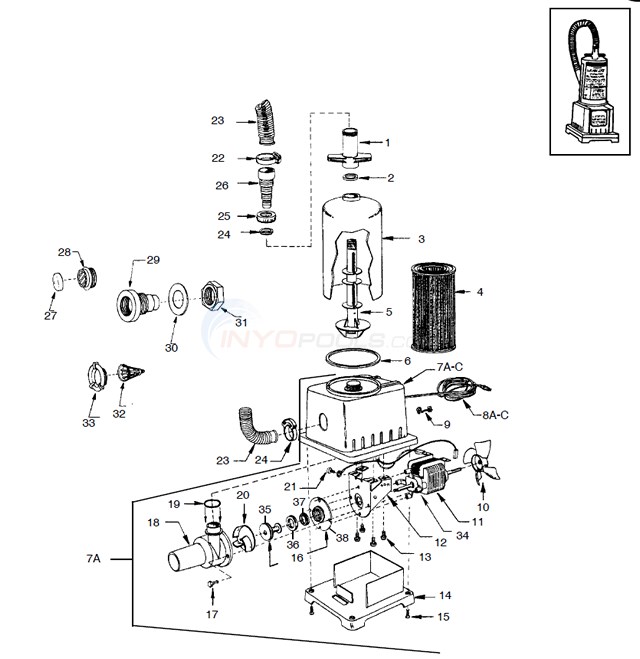 Muskin Cartridge System - Aquajet, FE095, FE121 Diagram