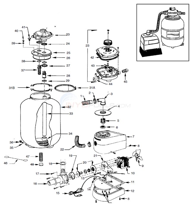 Muskin Sand Filter System, FS580, with MPA Pump Diagram