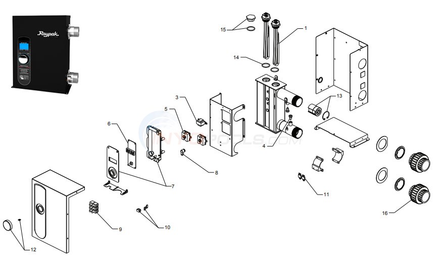 Raypak E3T Digital Heater - ELS 0005 and ELS 0011 Parts - INYOPools.com