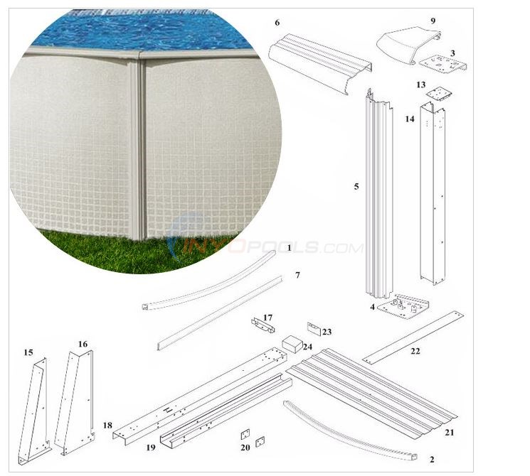 Reprieve & Tiburon 48" Wall 18'x33' Yardmore Oval (Steel Top Rail, Steel Upright) Diagram
