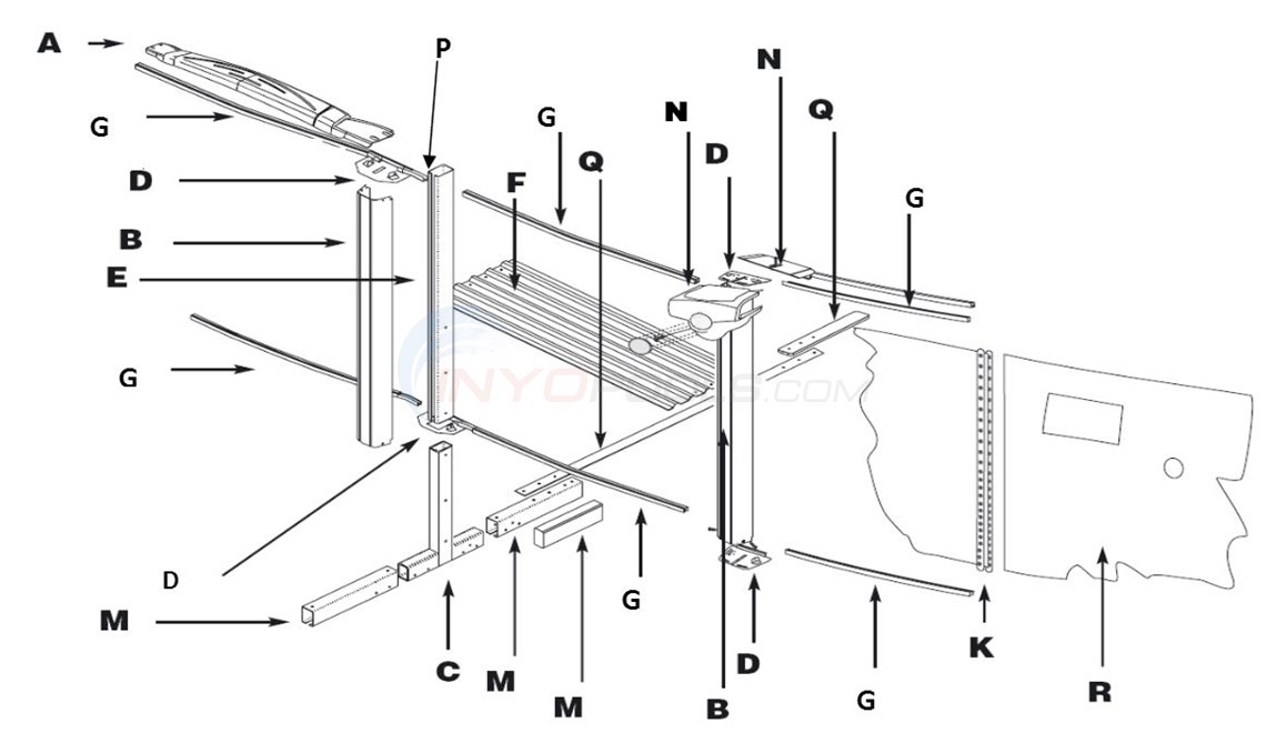 Simbio 12x19' Oval 52" (Resin Top Rail, Steel Upright, Steel Stabilizer) Parts Diagram
