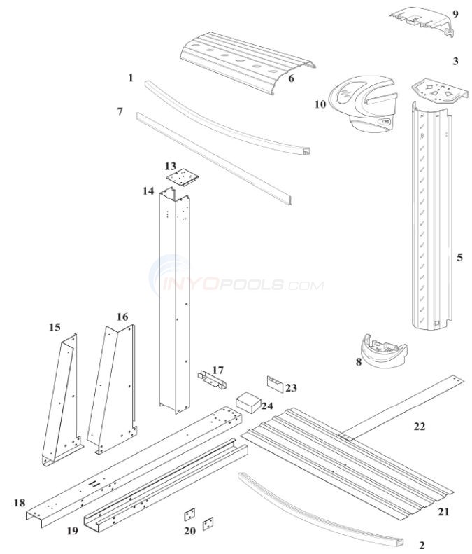 Whispering Trees 21' x 43' Yardmore Oval 52" Wall / Leslies Pools (Steel Top Rail, Steel Upright) Diagram